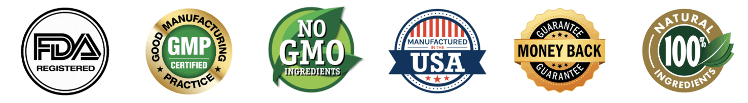 Gelatide quality badges - Made in USA, GMP certified, non-GMO, plant-based, 60-day money-back guarantee